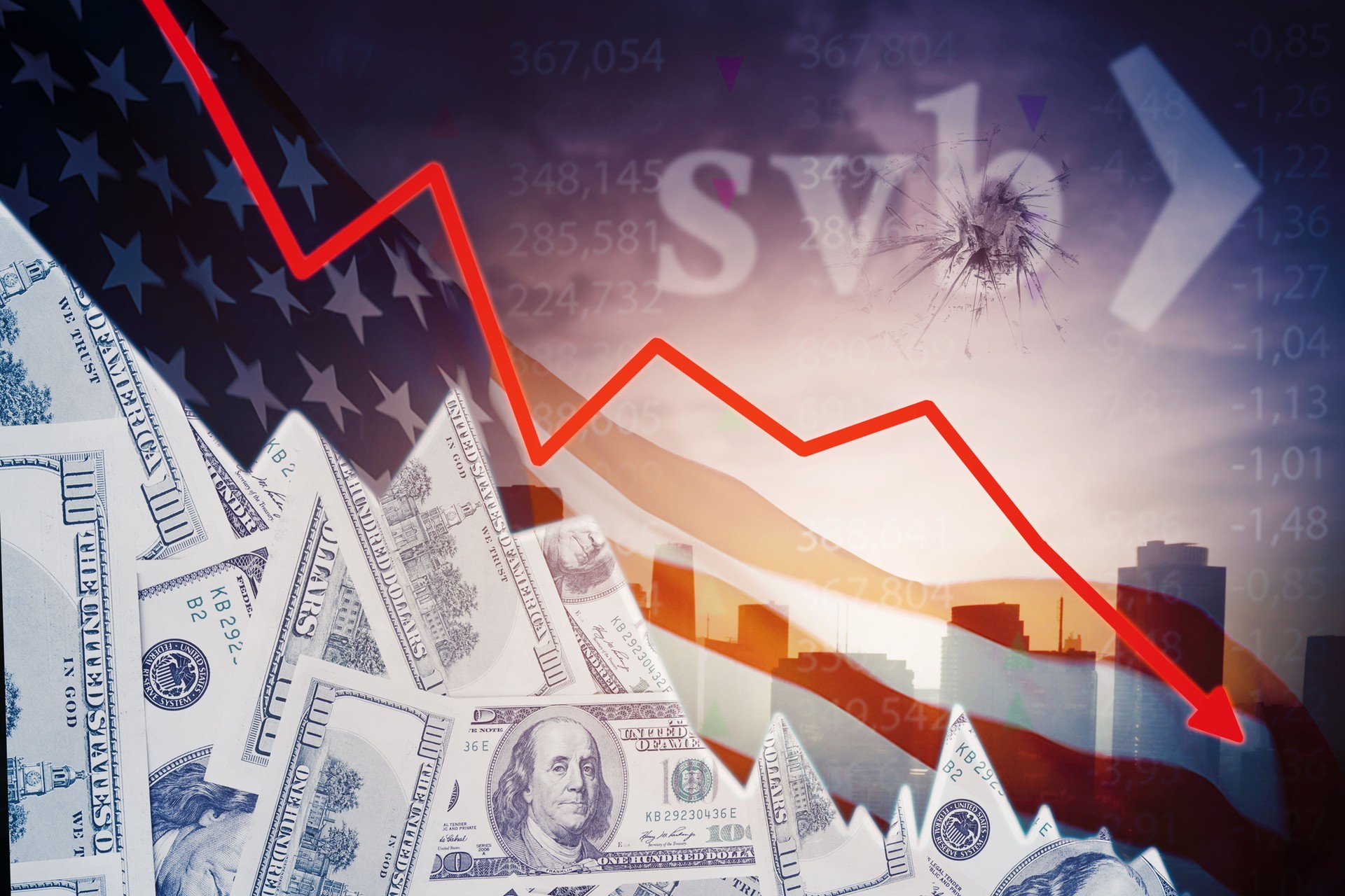 Silicon Valley Bank logo with USA flag and dollars on the background